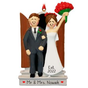 Image of Newly Wedded Couple Leaving Church Ornament Brunettes