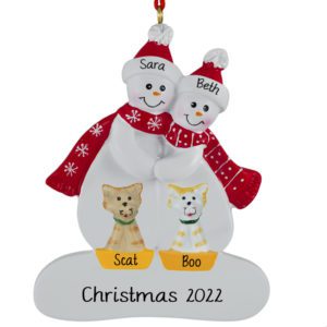 Image of Gay / Lesbian Couple + 2 Cats Personalized Ornament
