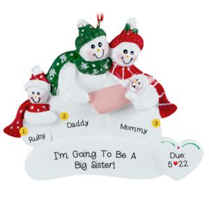 Image of Gender Reveal Announcement Personalized Couple Holding Baby GIRL + 1 Kid Ornament