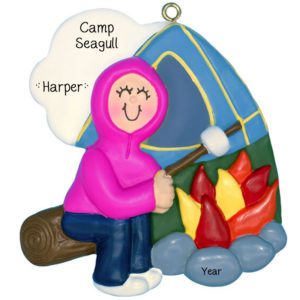 Image of GIRL Camper Roasting Marshmallow Personalized Ornament