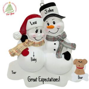Expecting Snow Couple + DOG Personalized Ornament