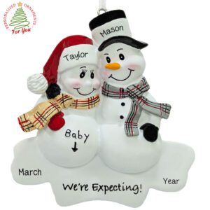 Personalized Pregnant Snow Couple With Due Date Ornament