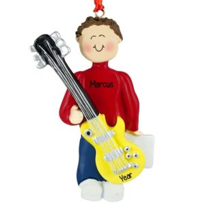 Image of MALE ELECTRIC Guitar Player Ornament BROWN Hair