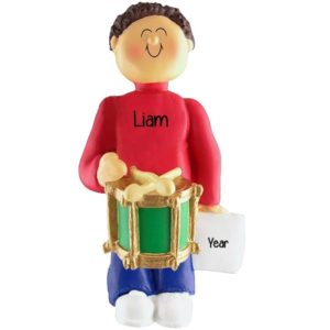Image of Boy Playing Drum Personalized Ornament BROWN Hair