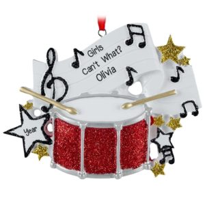 Image of Girl Drummer With Glittered Notes & Stars Ornament