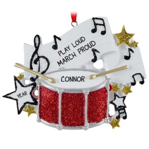 Image of Personalized Marching Band RED Glittered Drum Ornament