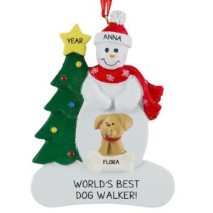 Image of Dog Walker With 1 Dog Snowman Personalized Ornament