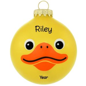 Image of Personalized Yellow Duck Face Glass Ball Ornament
