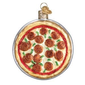 Image of Personalized Pizza Pie Glittered Glass 3-D Ornament
