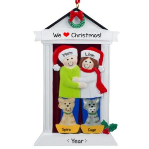 Image of Personalized Door Couple With 2 Cats Ornament