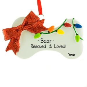 Image of Rescued Dog Bone With Lights & Glittered Bow Ornament