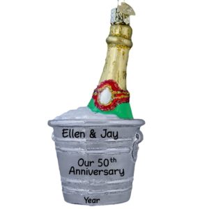 Image of Anniversary Celebration Champagne In Bucket Glittered Glass Ornament