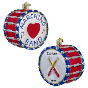 Image of Marching Band Drum 2-Sided Dimensional Glittered Ornament