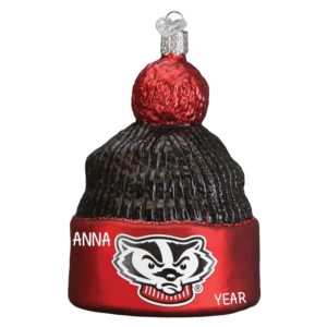 Image of University Of Wisconsin Beanie Totally Dimensional Glass Ornament