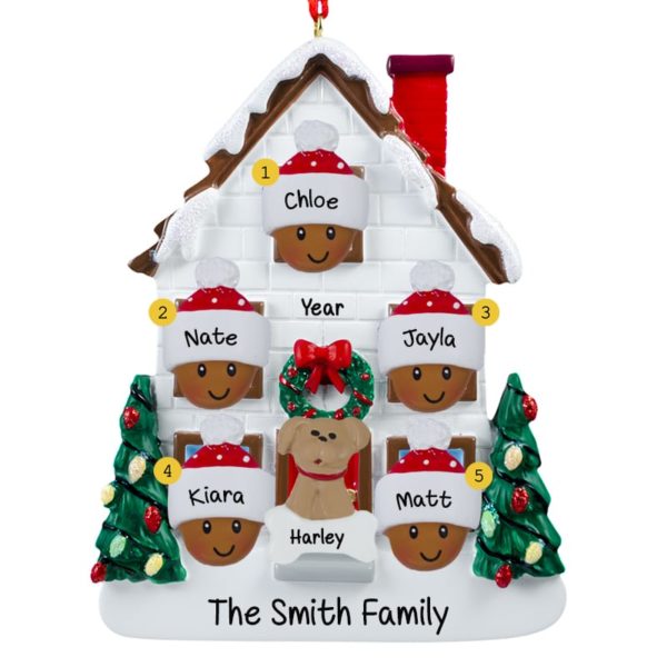 African American Family Of 5 + Dog Christmasy House Ornament ...