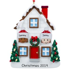Image of Interracial Gay/Lesbian Couple Christmasy House Ornament