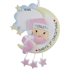 Image of Baby GIRL On Moon 1st Christmas Dangling Stars Ornament