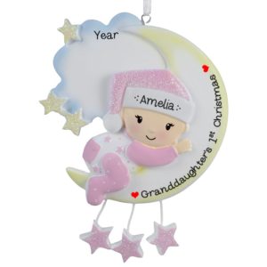 Image of Granddaughter's 1st Christmas Baby GIRL On Moon Ornament