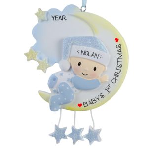 Image of Baby BOY On Moon 1st Christmas Dangling Stars Ornament