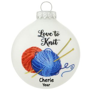 Image of Love To Knit Yarn And Needles Glass Ball Ornament