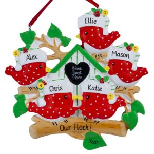Image of Personalized Bird Family Of 5 Home Tweet Home Ornament