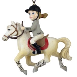 Image of Girl Riding TAN Horse Ornament