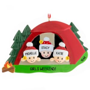Image of Three Friends Camping In Tent Ornament