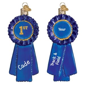Image of First Place Blue Ribbon Glittered Glass Ornament