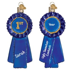 Image of Blue Ribbon Horse Competition Glittered Glass Ornament