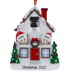 Image of Couple With Dog Christmasy House Ornament