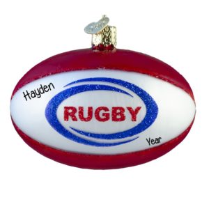 Image of Rugby Ball 3-Dimensional Glittered Glass Ornament