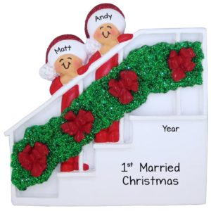 Image of Gay / Lesbian 1st Married Christmas Couple On Stairs Ornament