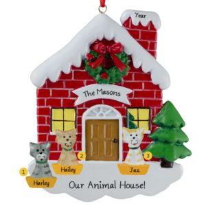 Image of Personalized 3 Cats Family Red BRICK House Ornament