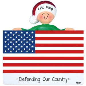 Image of Military Person Defending Our Country Atop American Flag Ornament