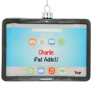 Image of Personalized Tablet iPad Addict Glass Ornament