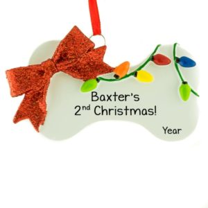 Image of Dog's 2nd Christmas Glittered Bow Personalized Ornament