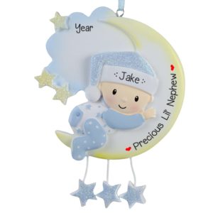 Image of Baby Nephew On Moon Glittered Ornament