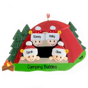 Image of Four Friends Camping Buddies In Tent Ornament