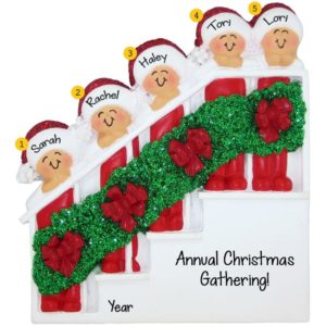 Image of Personalized 5 Friends Celebrating Christmas On Decorative Stairs Ornament