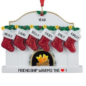 Image of Six Friends Fireplace Glittered Stockings Ornament