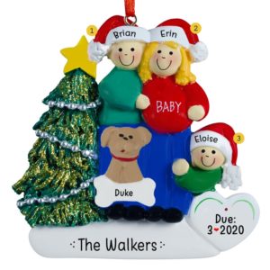 Image of Expecting Couple With One Child + DOG Ornament BLONDE Mom