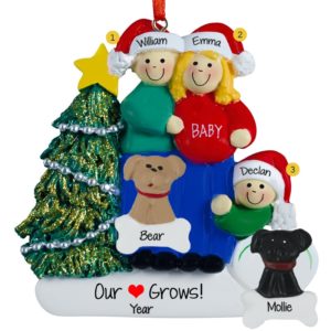 Image of Expecting Couple With One Child + 2 DOGS Ornament BLONDE Mom