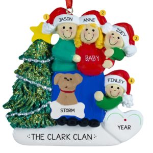 Image of Expecting Couple With 2 Kids + Pet BLONDE Mom Ornament
