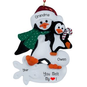 Image of New Grandma / Grandpa With Small Child Penguins Glittered Ornament