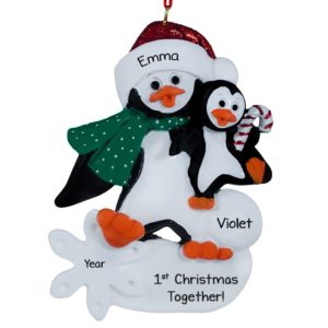 Image of New Mom / Dad With Child Penguins Glittered Ornaments