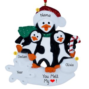 Image of Grandma / Grandpa With 2 Kids Penguins Glittered Ornament