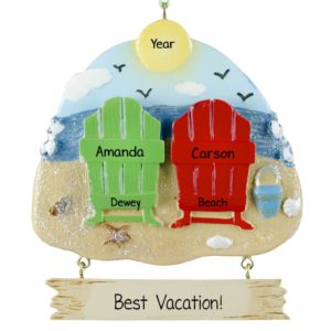 Image of Couple Loves Beach 2 Adirondack Chairs Ornament