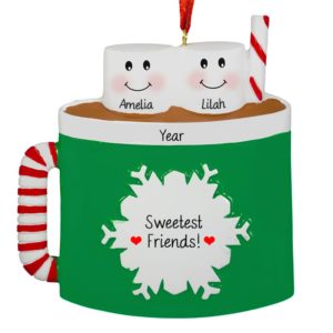 Image of Two Best Friends Marshmallows GREEN Mug Ornament