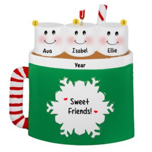 Image of Three Friends Marshmallows in Mug GREEN Ornament