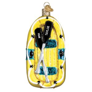 Image of Personalized Yellow Raft Totally Dimensional Glittered Glass Ornament